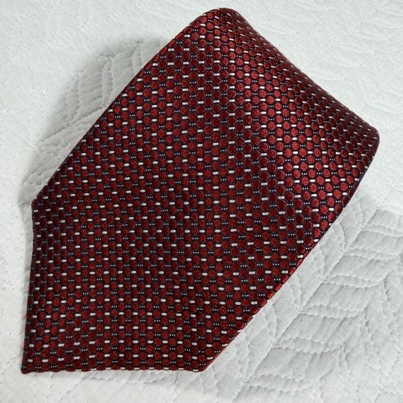 Ermenegildo Zegna Other - Ermenegildo Zegna Silk Tie Mens Burgundy Navy Geometric Honeycomb 59"x3.5" EUC